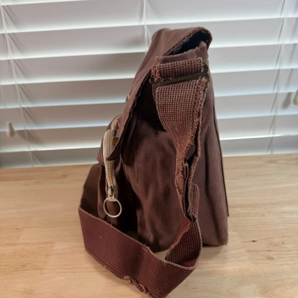 Lands' End Square Rigger Brown Canvas Durable Classic Flap Front Messenger Bag
